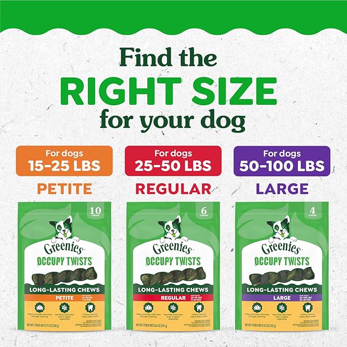 Greenies Occupy Twists Natural Dog Treats Regular Size Dog Chews Long Lasting Chicken Flavor, 8.65 oz. Pack, 6 Count
