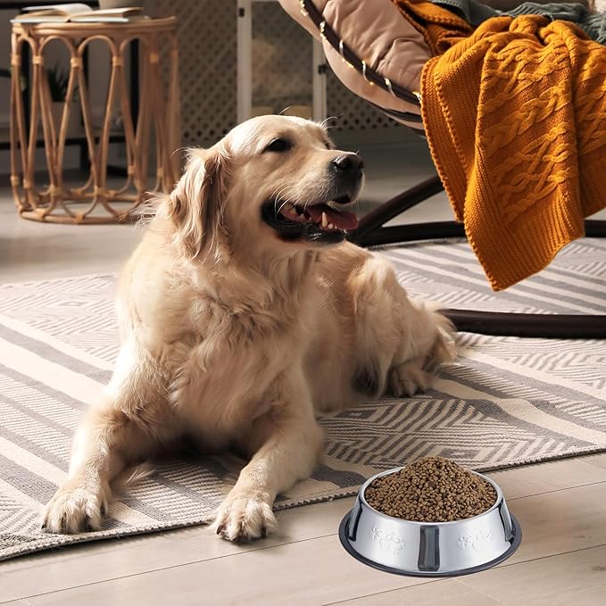 Tanlade 8 Pack Stainless Steel Dog Bowls Metal with Rubber Base Non-Slip Pets Puppy Cats Feeding Food and Water Bowls Dishwasher-Safe for Indoor Small Medium Large Dogs Cats Kitten Rabbit(10.1 oz)