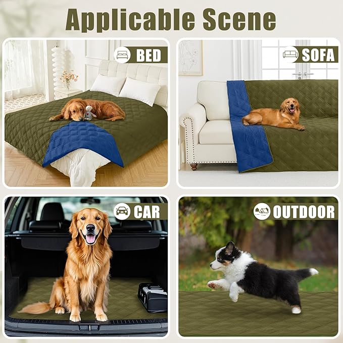 Smiry Waterproof Dog Bed Cover Blanket 40x50, Soft Reversible Pet Blanket, Washable Leakproof Cats Dogs Couch Cover for Sofa, Couch, Furniture, Green/Navy