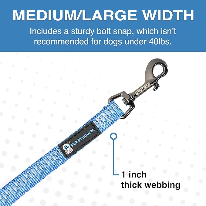 Blue-9 Reflective Multi-Function Dog Leash, Double Attachment Adjustable Lead for Obedience Training and Running, 6 Feet, Made in The USA, Medium/Large, Blue