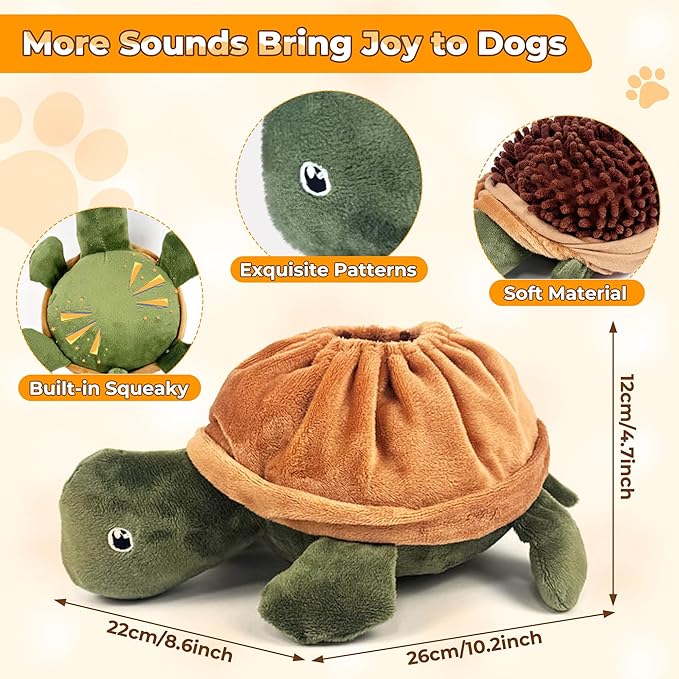 Pet Food Hiding Toys - Interactive Squeaky Snuffle Treat Dispensing Dog Puzzle Toys for Boredom and Stimulating, Durable Turtle Plush Enrichment Pet Supplies for Large Medium Small Breed