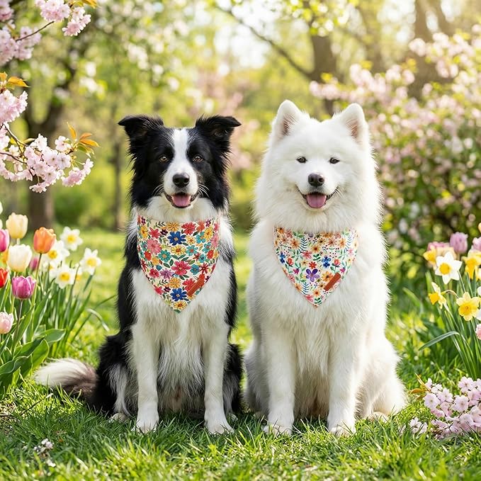 ADOGGYGO Floral Dog Bandanas, Colorful Flower Pet Scarf, Multi Size, Spring Summer Floral Bandanas for Medium Large Dogs Pets (Large)
