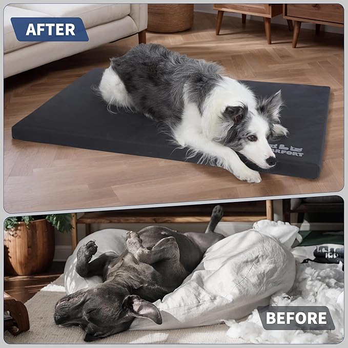 Durable Outdoor Dog Bed Chew Proof Stable Crate Mat Indoor cat Bed Anti Mild Bite Kennel Pad with Removable Fully Waterproof Cover (Charcoal, Small(23x17x1.5in))