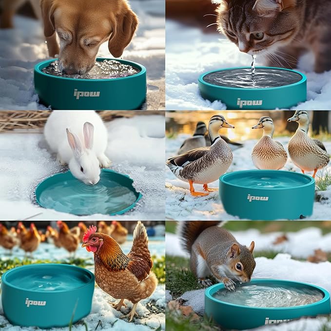 IPOW Pet Heated Bowl - Keep Water Warm for Furry Friends, Safe & Durable Outdoor Dog Bowl, Perfect for Cold Weather, Anti-Slip & Spill-Proof Automatic Warming, Blue