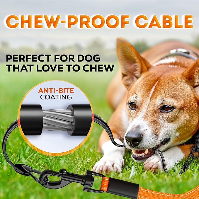 Retractable Dog Leash 18.2 ft – Chew Proof Cable Included – 360° Tangle-Free Design – Heavy Duty Reflective Leash – Soft Anti-Slip Grip Outdoor for Small Medium & Large Dogs up to 110 lbs (Orange)