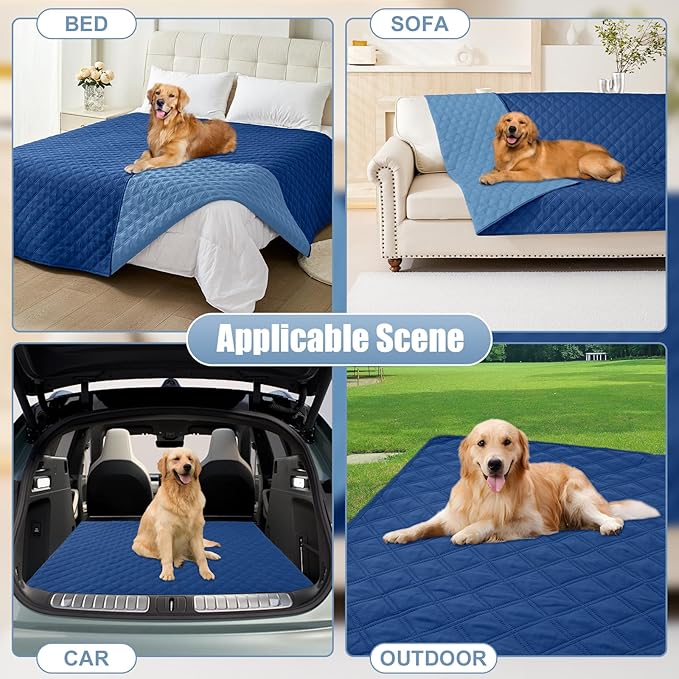 Smiry Waterproof Dog Bed Cover Pet Blanket, Soft Washable Dog Blanket for Furniture Bed Couch Sofa Reversible, Checkered (30"x53", Navy/Blue)