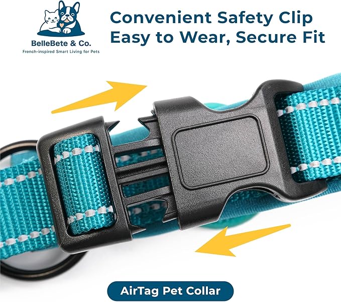 BelleBête & Co. AirTag Dog Collar – Pet Tracking Collar with Patented Anti-Loss Design, Durable and Reinforced Nylon, All-Day Comfort, Stylish Color for Medium and Large Dogs (Khaki, M: 15"-17.7")