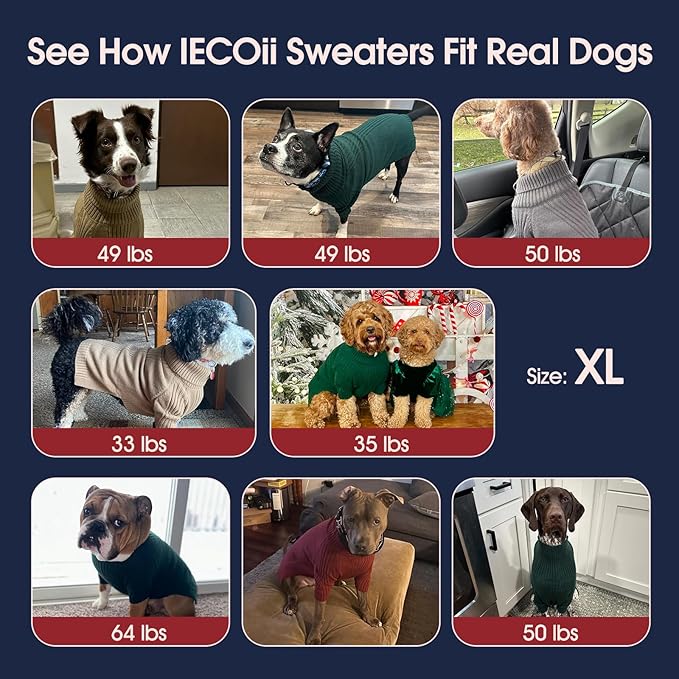 IECOii XL Dog Sweater,Winter Doggy Clothes for Large Dogs Girl Boy,Warm Pullover Soft Dog Sweater Turtleneck,Lightweight & Good Stretch for Active Dogs Like Beagle,Border Collie (Black,XLarge)