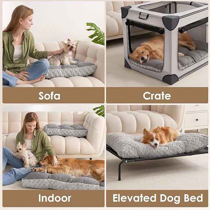 EHEYCIGA Washable Medium Dog Bed for Crate 29x21 Inch, Reversible Kennel Pad for Dogs Weight Up to 35 lbs, Plush and Comfy Pet Sleeping Mat, Grey