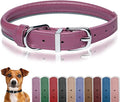 OOPSDOGGY Rolled Leather Dog Collar Reflective Roll Collars for Small Medium Large Dogs Puppy (Fuchsia, XXS, 7''- 9'')