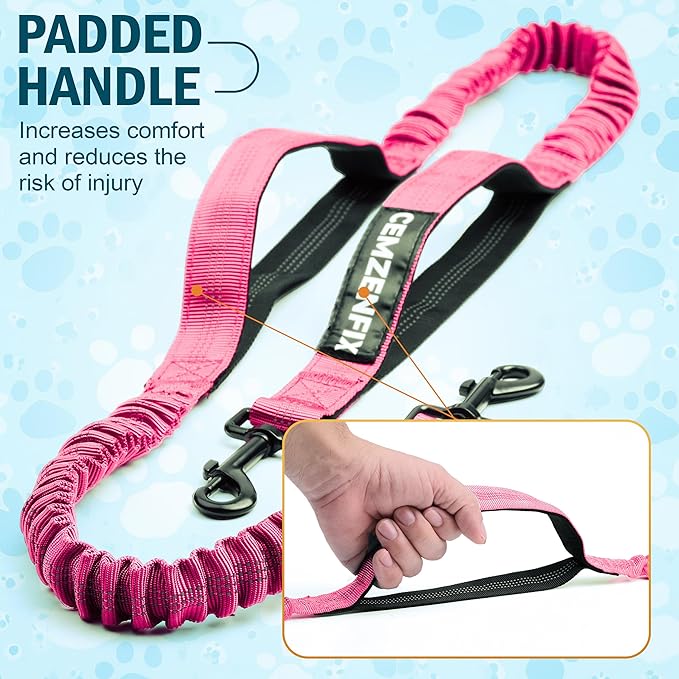 Hands Free Dog Leash with Waist Belt – No-Pull Bungee, Dual Padded Handles & Zipper Pouch for Running, Walking & Training – Adjustable Waist Leash for Large & Medium Dogs