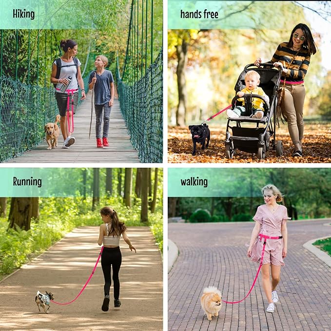 The Buddy System Hands Free Dog Leash, Adjustable Leash for Running, Jogging, Training and Service Dogs, Great for Small, Medium and Large Dogs, Made in USA (Pink, Small Dog System (Large Belt))
