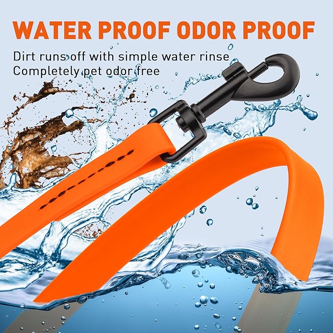 Dogline Biothane Waterproof Dog Leash Strong Coated Nylon Webbing with Black Hardware Odor-Proof Easy to Clean High Performance for Small or Large Dogs Made in USA 2 ft Lead, Hunter Orange