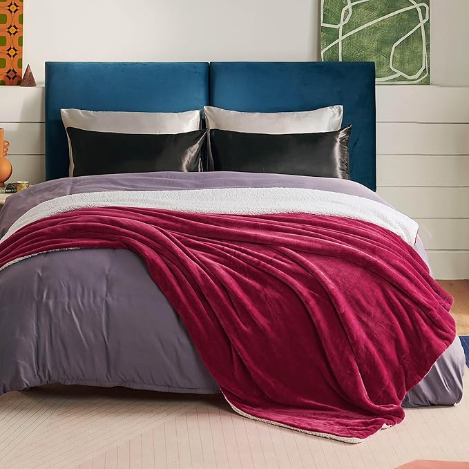 Bedsure GentleSoft Sherpa Fleece Blankets King Size for Bed, Non-Heated, Thick and Warm Throw for Girls and Women, Soft Fuzzy Plush King Blanket for Winter, Red, 108x90 Inches