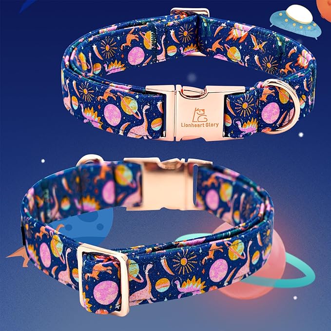 Lionheart glory Dog Bow Collar Dinosaurs Pattern Cute Collars for X-Small Dogs,Soft Duty Adjustable Dog Collar with Bowtie Spring Summer Puppy Collars Bows Pet Gift