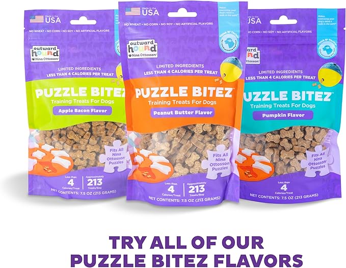 Outward Hound by Nina Ottosson Puzzle Bitez USA Made Dog Treats, Pumpkin Flavor, Bite-Sized Training Reward and Interactive Puzzle Toy Treats, 7.5oz