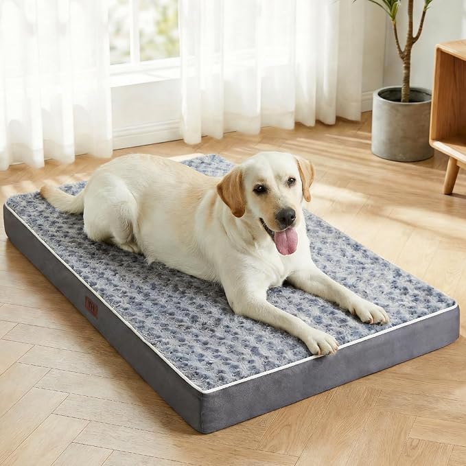 Figopage Dog Beds Large Sized Dog, Orthopedic Memory Foam Dogs Bed with Removable Cover, Washable Pet Mat Non-Slip Bottom, Waterproof Pet Crate Pad, 36×24, Grey