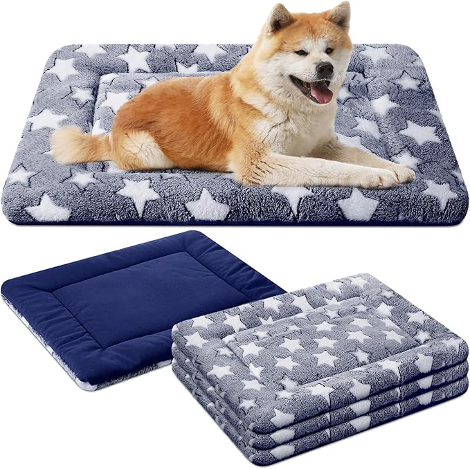 VitalCozy 4 Pcs Dog Crate Pads, Ultra Soft Warm Washable Anti-Slip Kennel Bed Mat for Pets, Reversible, Replaceable, Cozy Cage Liner for Small Medium Large Dogs and Cats(20 x 30 x 1.6 Inch,Blue)