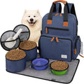 Modoker Dog Travel Bag, Airline Approved Backpack for Pet Accessories Organizer, Tote Weekend Bag with 2 Food Storage Containers, 2 Collapsible Dog Bowls, 1 Pet Mat, Blue