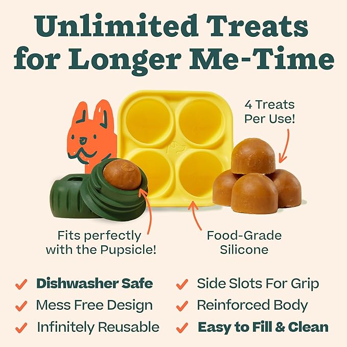 WOOF Pupsicle and Treat Tray - Long-Lasting Interactive Dog Ball Toy and Silicone Dog Treat Mold - Keep Your Pup Busy - Easy to Clean - Dog Toys for Small Dogs 10-25 lbs