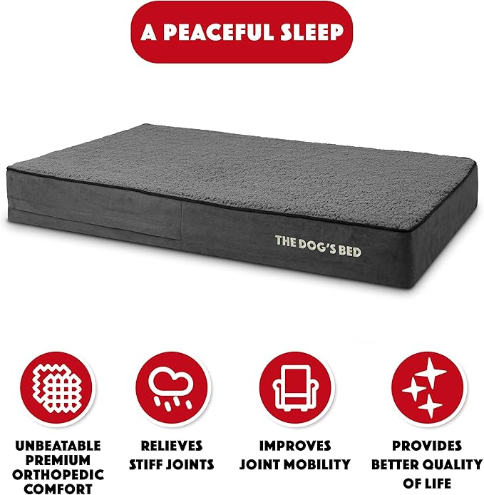 The Dog’s Bed Orthopedic Memory Foam Dog Bed Mattress, Plush Fabric, Grey Plush, XL, 6-Inch