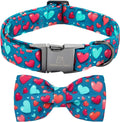 Lionheart glory Dog Bow Collar - Valentine's Day Dog Collar with Bowtie Soft Adjustable Blue Hearts Collars for Large Dogs Spring Holiday Cute Collars