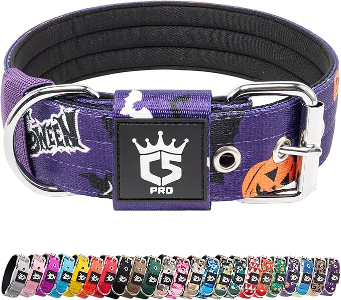TSPRO Tactical Dog Collar 1.5 Inch Wide Thick Dog Collars with Heavy Duty Metal Buckle, Durable, Strong, Adjustable for Medium to Large Dogs (Halloween Purple M)