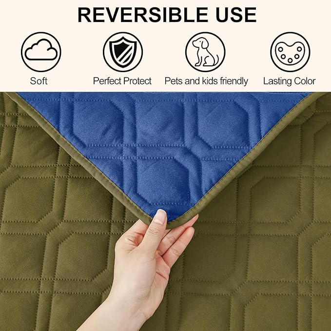 Smiry Reversible Waterproof Couch Covers for Sofa, Washable Dogs Pet Couch Covers for 3 Cushion Sofa Pet Friendly, Water Resistant Furniture Protector Slipcover, Geometric (52"x82", Green/Navy)