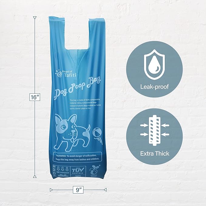 Home Compostable Dog Poop Bags with Handles & Holder, Plant-Based Dog Waste Bags, Extra Thick & Leak Proof, Unscented, Easy-Tie 9 x 13 Inches, 84 Count
