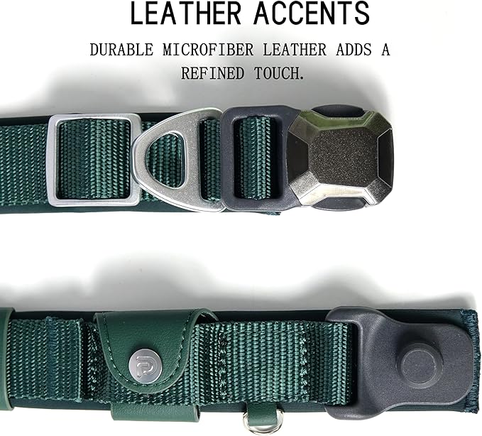 Upgraded Airtag Dog Collar, Adjustable Dog Collar with 450LB Escape-Proof Magnetic Buckle, Soft Anti-Wrinkle, Bite & Stain-Resistant Leather (Forest Pine, M)