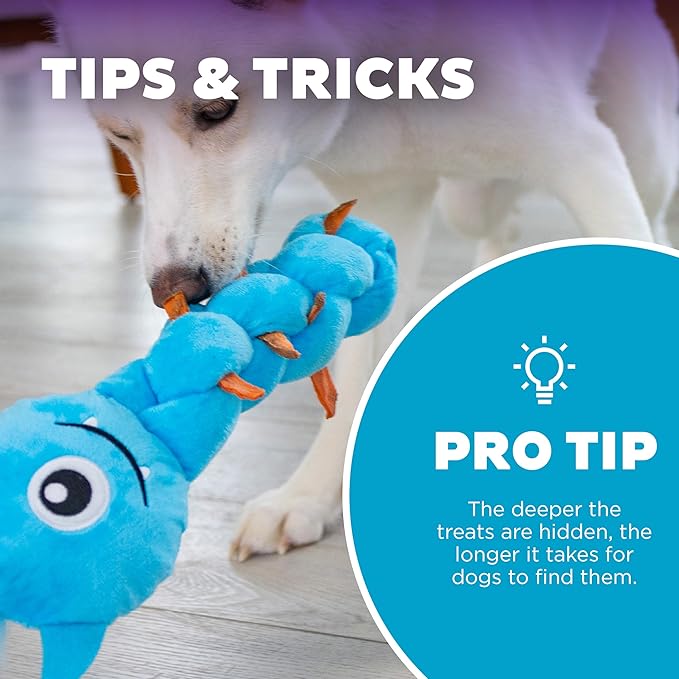 Outward Hound by Nina Ottosson Twistiez Interactive Plush Dog Treat Puzzle, Monster, Blue