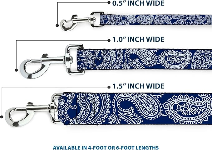 Buckle-Down Dog Leash Paisley Blue White 6 Feet Long 1.5 Inch Wide