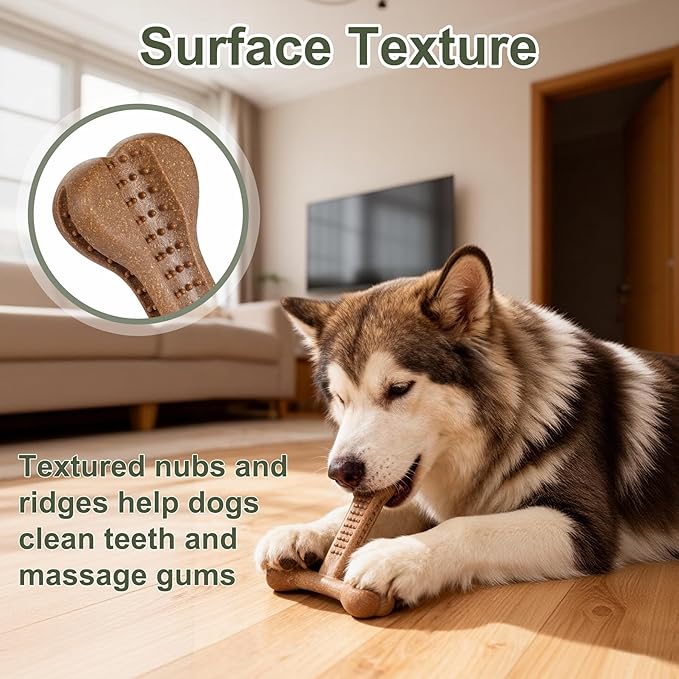 Dog Chew Toy for Aggressive Chewers T-Shaped Tough Dog Bone Toys for Small Medium Large Breed to Keep Them Busy (Medium/Large-Under 60LBS, Milk Flavored)