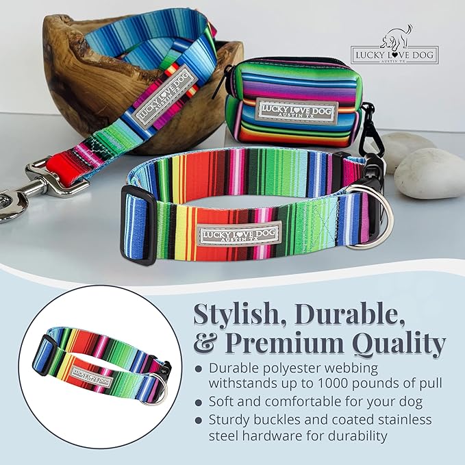 Lucky Love Dog Wide Dog Collar - Adjustable, Durable, Soft Webbing, & Comfortable 1.5 inch Wide Collar for Dogs Male and Female with Strong Buckle - Nacho, Medium