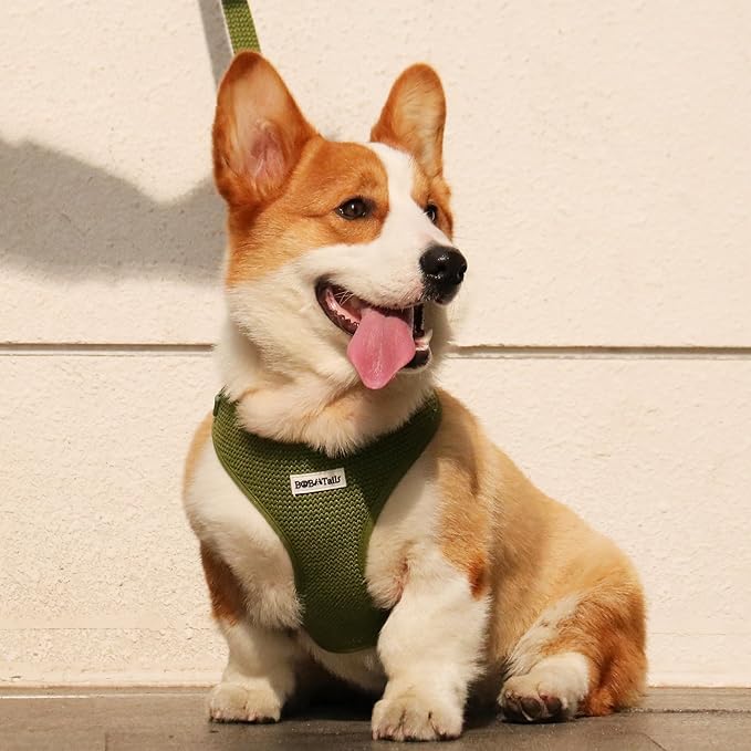 No Pull Dog Vest Harness for Small&Medium Dogs, Side Clip Adjustable Pet Vest, Soft Breathable, Fashion Dog Harnesses for Walking, Running, Shopping (Khaki Green, S)