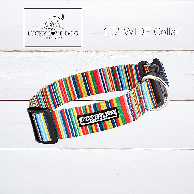 Lucky Love Dog Wide Dog Collar - Adjustable, Durable, Soft Webbing, & Comfortable 1.5 inch Wide Collar for Dogs Male and Female with Strong Buckle - Hippie, X-Large