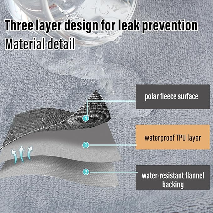 Waterproof Blanket for Bed Couch Sofa, Reversible & Reusable Cat, Dog Blanket Waterproof Washable, Small Water Resistant Blankets, Leakproof (40"x60", Black/Light Grew)