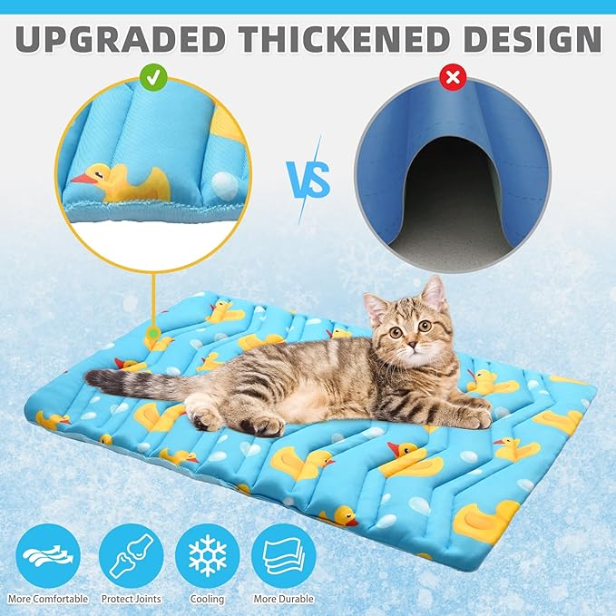KOOLTAIL Dog Cooling Mat, Upgraded Two Sided Cooling Pad for Dogs Cats Puppy, Soft Pet Sleeping Blanket Keep Cool in Summer with Cute Duck Pattern, Washable Waterproof for Crate Sofa Bed, Blue L