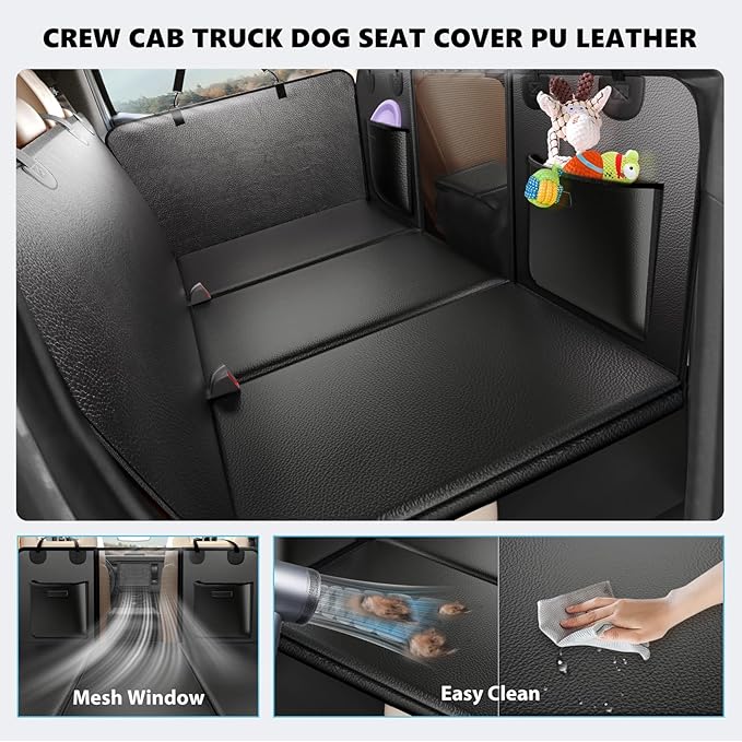 AIREDOULER Truck Dog Seat Cover Back Seat, Hard Bottom Dog Hammock for Car 1.2" Comfort Soft Foam, Waterproof XL Large Pet Extender Bed Supports 560lbs, Durable Platform Protector Full Size Crew Cab