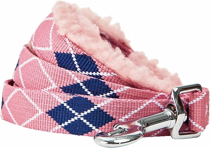 Blueberry Pet Scottish Argyle Fleece Padded Dog Leash with Soft & Comfortable Handle, 5 ft x 3/4", Pink, Medium, Leashes for Dogs