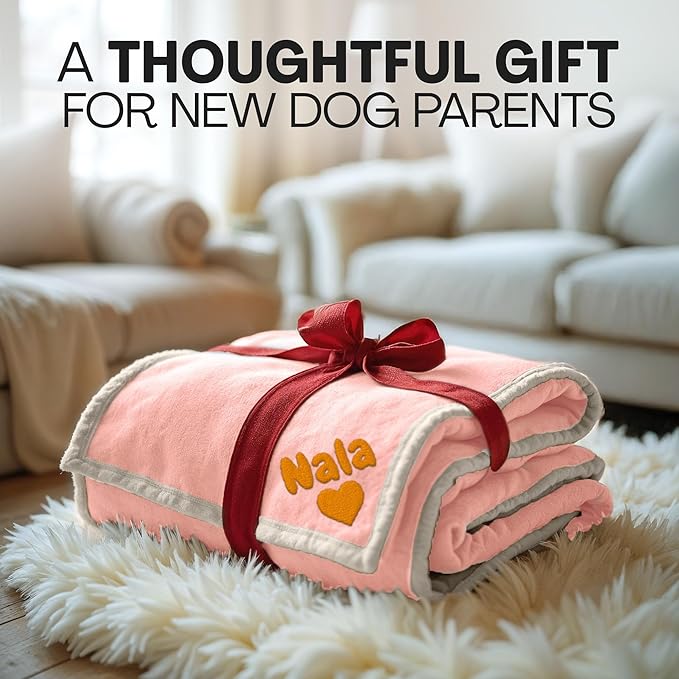 Personalized Puppy Blanket – Custom Embroidered Dog Blanket with Name & Birth Date – Soft New Puppy Gift – Keepsake for Dog Lovers, Pup Moms & New Pet Owners - Pink