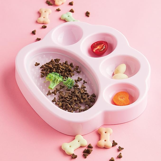PetDreamHouse PAW 2-in-1 Mini Slow Feeder Dish & Lick Pad for Small Dogs & Cats, Paw-Shaped Slow Feeding Dish with an Interchangeable PAW Lick Pad. (Pack of 2)