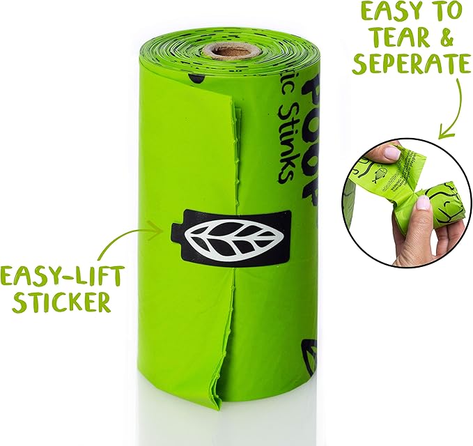 PLANET POOP Home Compostable Dog Poop Bags on Refill Rolls, 120 Un-Scented Pet Waste Bags, Thick Leakproof Plant-Based Doggy Bag, Cat & Dogs Supplies