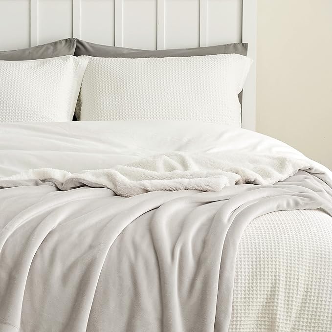 Bedsure GentleSoft Sherpa Fleece Blankets King Size for Bed, Non-Heated, Thick and Warm Throw for Women and Men, Soft Fuzzy Plush King Blanket for Winter, Linen, 108x90 Inches