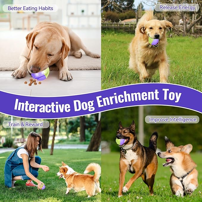 Giggle Ball, Interactive Dog Toy, Giggling Sounds When Rolled or Shaken, ABS Dogs Puzzles Feeder Slow Feeding for/Small/Medium/Large Dogs Purple-Green