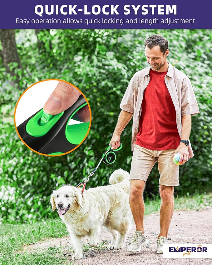 Emperor Pets 16 Feet Retractable Dog Leash Small Dogs - Up to 44lbs, Heavy Duty Leash Retractable 16 ft, Dog Leashes for Small Breed Dogs -GN16S
