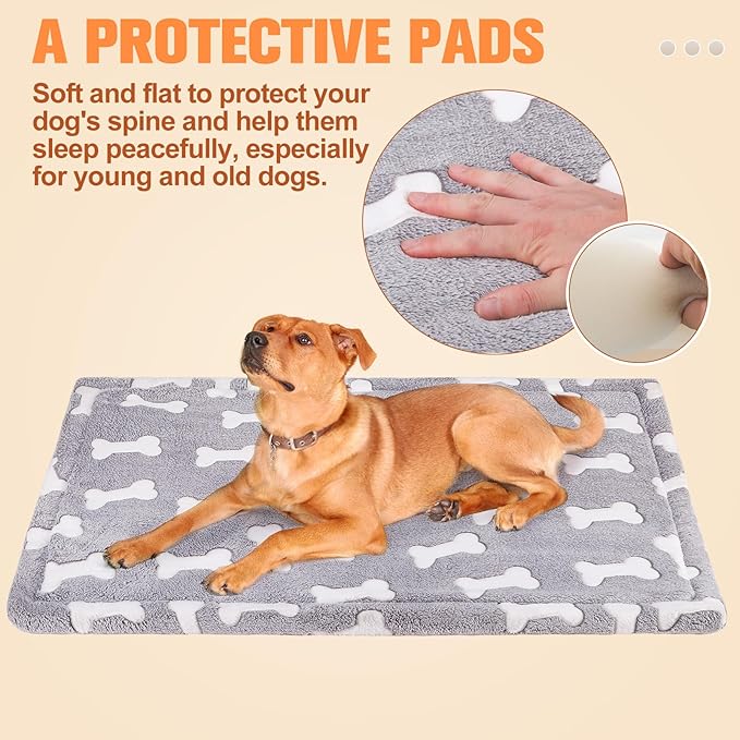 BEAUTYZOO Dog Bed Crate Pad 42 x 28 inch, Washable Dog Crate Mat for X-Large Sized Dogs, Anti-Slip Pet Crate Bed Kennel Pad, Durable Cozy Puppy Sleeping Mat Rectangle Mattress, Bone