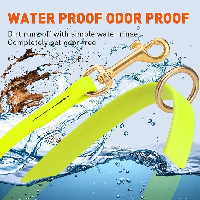 Viper Biothane K9 Working Dog Leash Waterproof Lead for Tracking Training Schutzhund Odor-Proof Long Line with Solid Brass Snap for Puppy Medium and Large Dogs 4ft, Safety Yellow