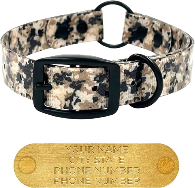 Regal Dog Products Large Camo Hunting Dog Collar with Custom Engraved Name Plate and Heavy Duty Black Hardware Center Ring | Waterproof Personalized Dog Collars | Other Sizes for Small & Medium Dogs