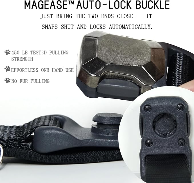 Upgraded Airtag Dog Collar, Adjustable Dog Collar with 450LB Escape-Proof Magnetic Buckle, Soft Anti-Wrinkle, Bite & Stain-Resistant Leather (Carbon Night, L)